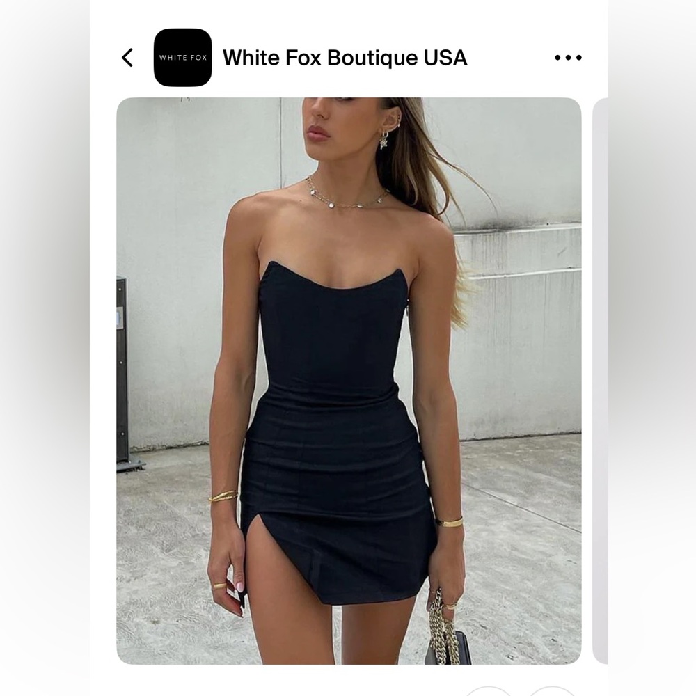 White fox mini black dress
